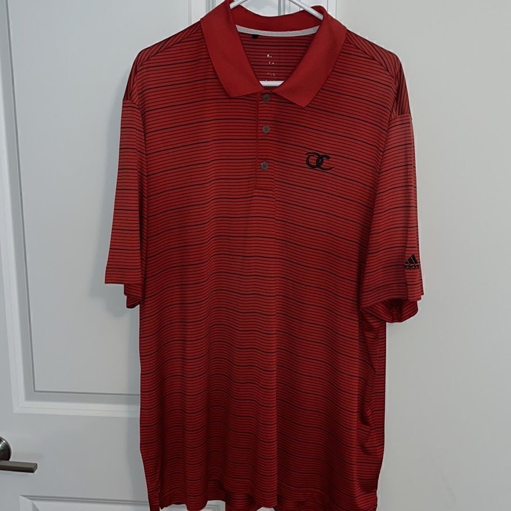Adidas Sunday Red Black Stripe Old Chatham Club Golf Polo shirt XXL mens faded
